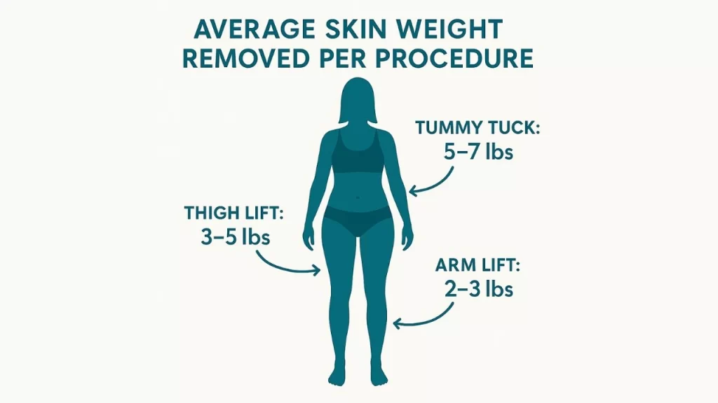 average skin weight removed per procedure